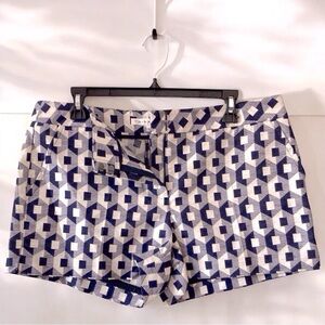 Trina Turk Size 10 Indigo & White Geometric Shorts - Excellent Condition!